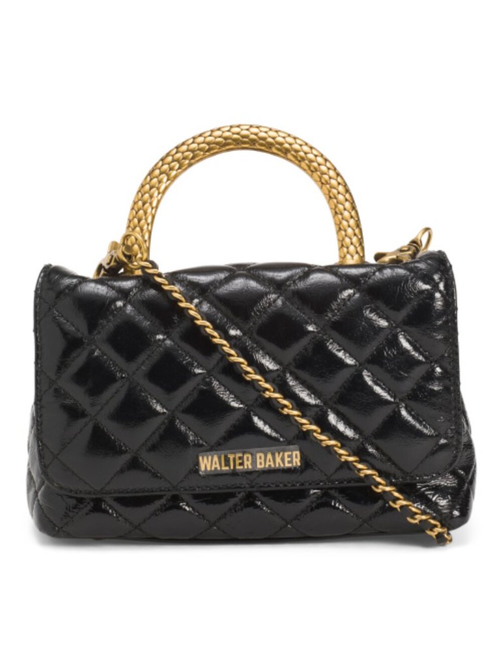 WALTER BAKER Leather Leila Mini Quilted Satchel With Gold Tone Handle And Strap